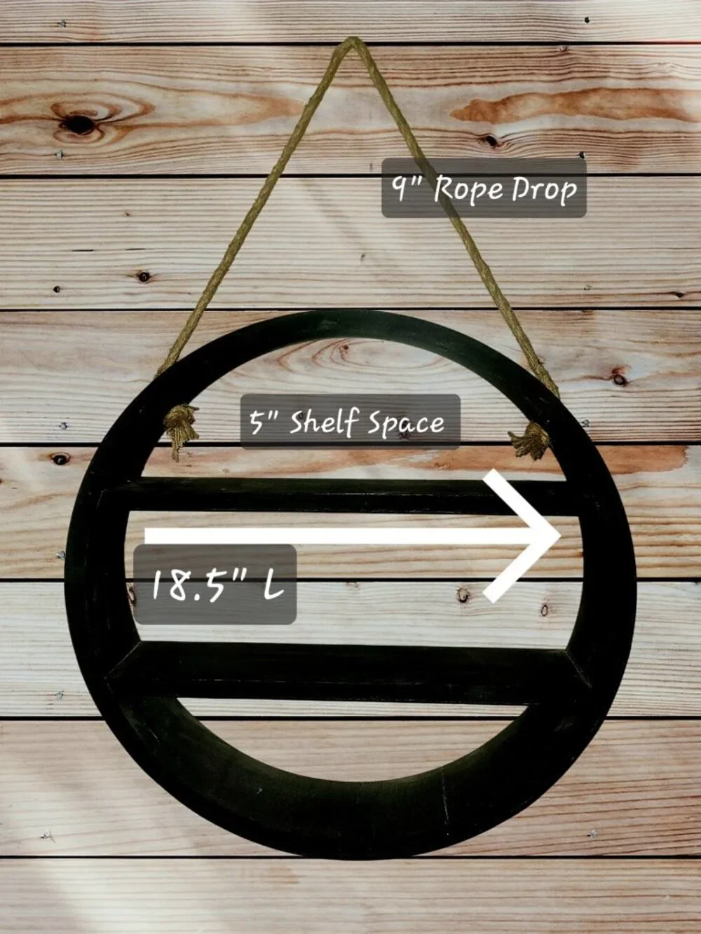 Natural Wood Round Hanging Wall Shelf - Decorative Display Decor - 2 Shelf